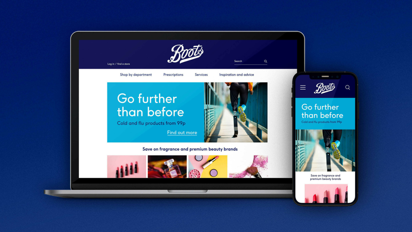 Boots website displayed on a laptop and smartphone.
