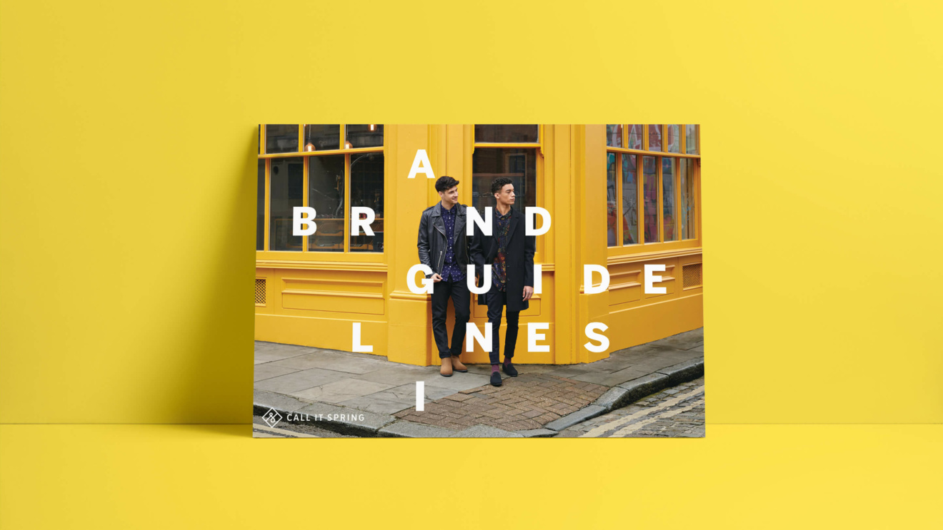 'A brand guidelines' on a poster on a yellow wall/floor background