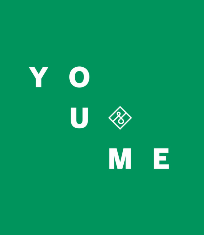'You & me' stylised text on a green background.