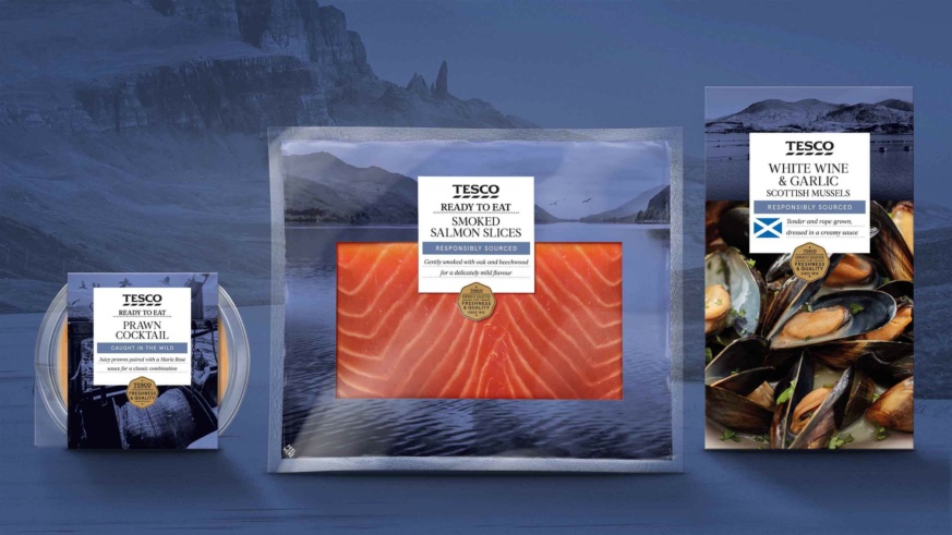 Tesco finest seafood spread out on a mountainous background