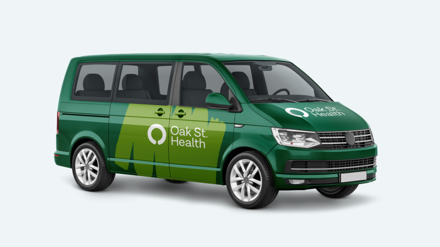"Green Oak St. Health branded van for patient transportation."