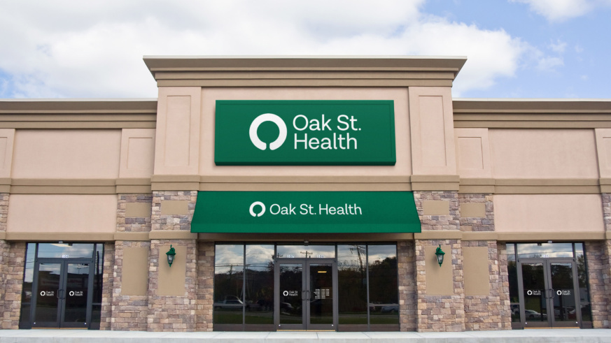 "Exterior of an Oak St. Health clinic building."